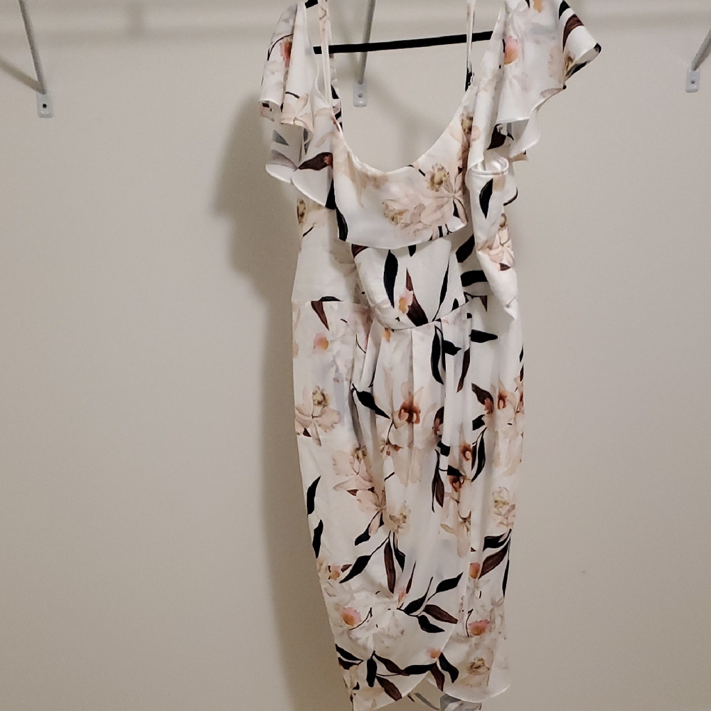 City Chic Floral Ruffle Midi Dress - Cream and Black